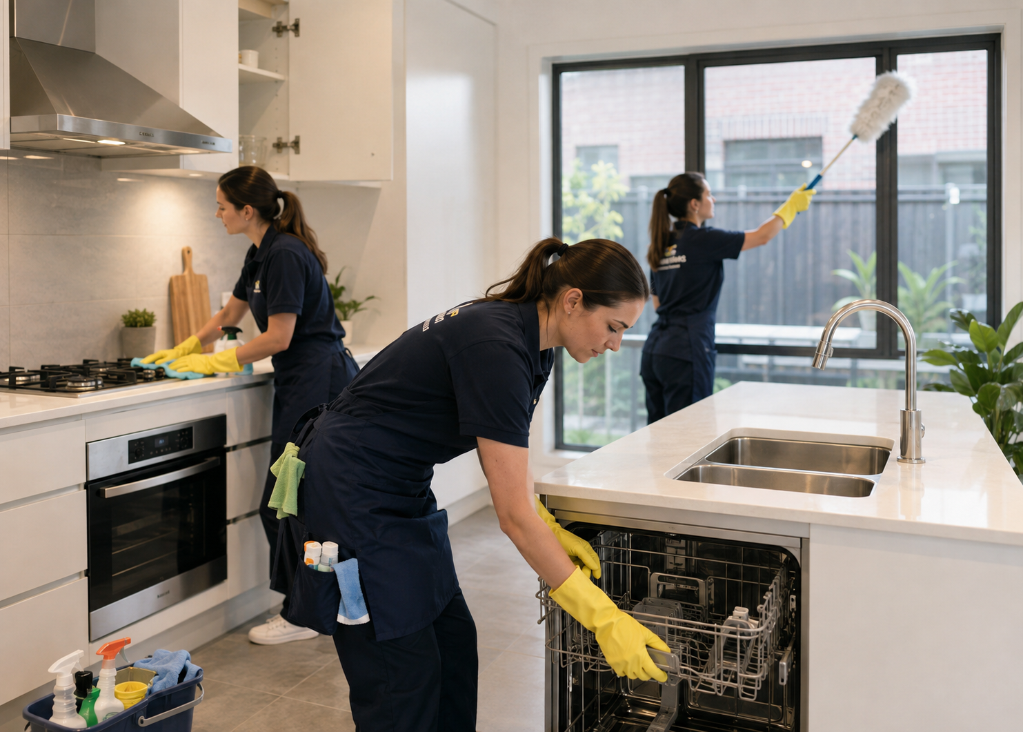 professional cleaners performing end of lease cleaning in a modern Melbourne home